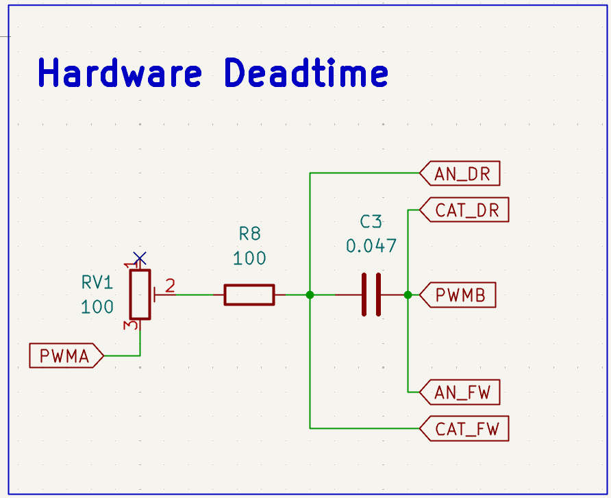 RC hardware circuit used to introduce deadtime between PWM signals
