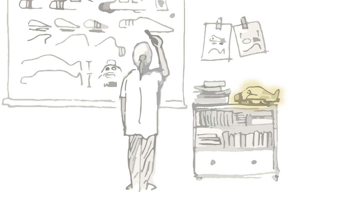 A designer sketches vehicle forms while an existing model in the room influences the shapes being drawn